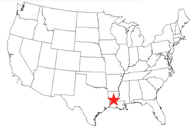 Outline map of Louisiana.