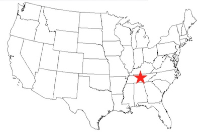 Outline Map of Tennessee.